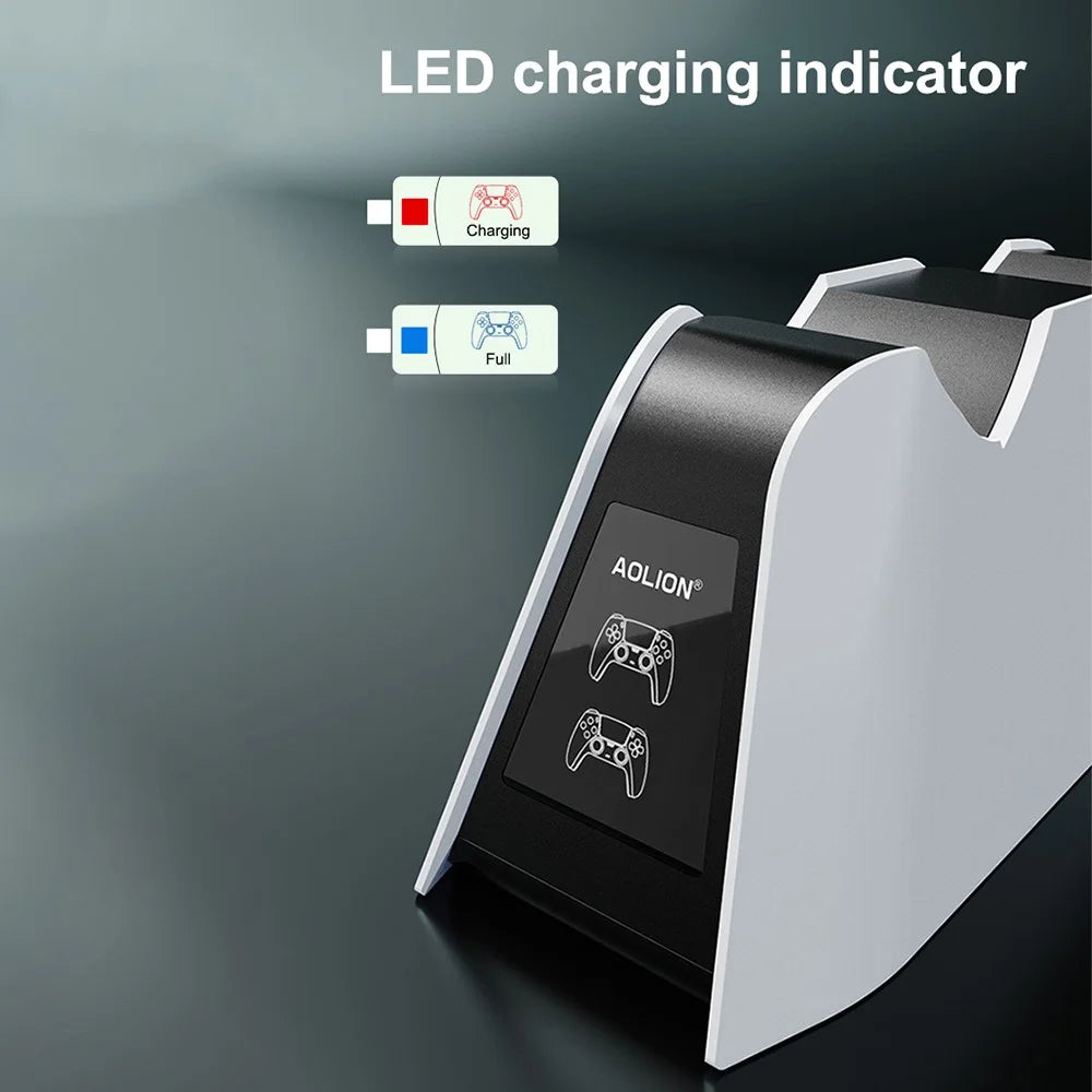 AOLION ALP500701 Dual Slot Fast Charging Dock for Sony PS5 DualSense Edge Controller Charger with LED Indicator - 5