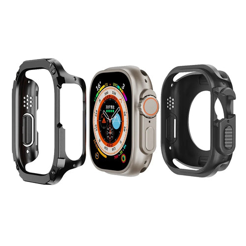 For Apple Watch Ultra 3 / Ultra 2 / Ultra 49mm TPU+PC Watch Case Shockproof Protective Watch Frame Cover - Black - 1