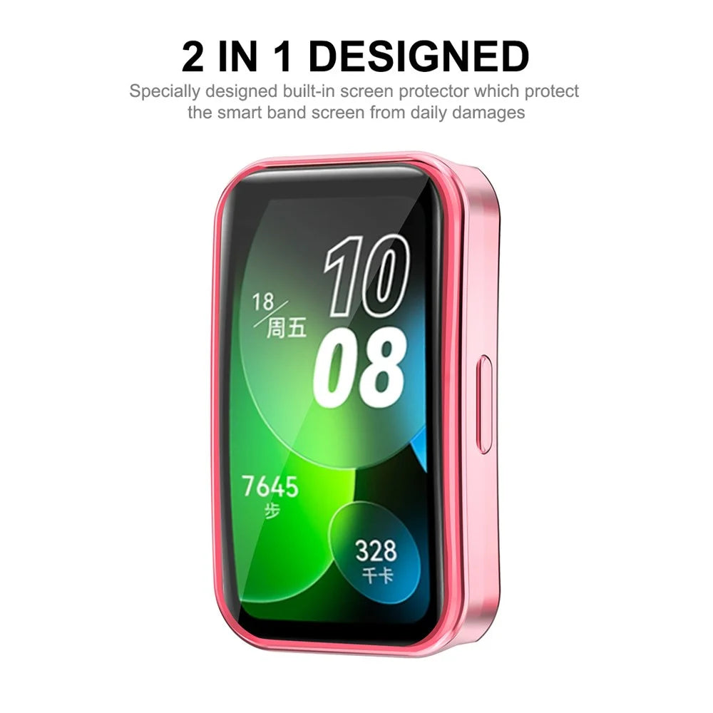 ENKAY HAT PRINCE For Huawei Band 8 / Band 8 NFC / Band 9 / Band 9 NFC TPU Watch Case Electroplating Cover with Screen Protector - Pink - 3