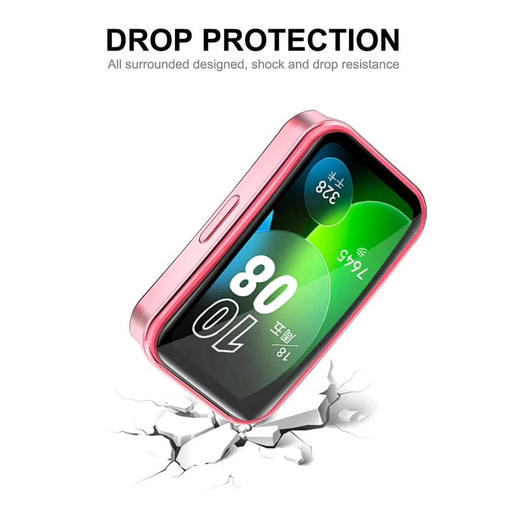 ENKAY HAT PRINCE For Huawei Band 8 / Band 8 NFC / Band 9 / Band 9 NFC TPU Watch Case Electroplating Cover with Screen Protector - Pink - 7