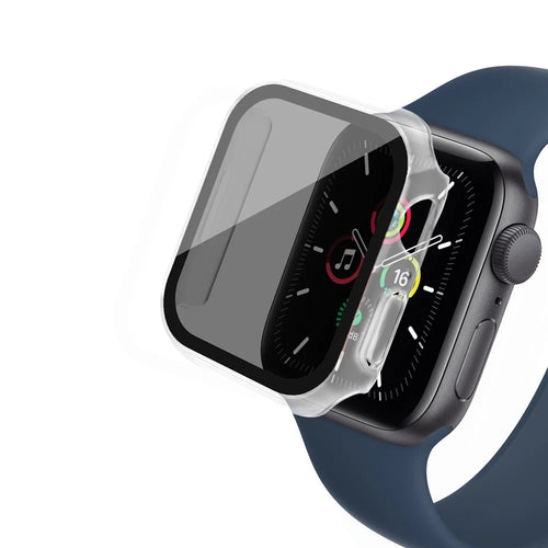 For Apple Watch Series SE3 / SE2 / SE1 /  6 / 5 / 4 44mm Hard PC Matte Watch Case Cover with Anti-spy Tempered Glass Film - Transparent - 1