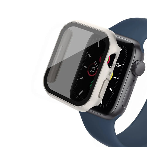 For Apple Watch Series 9 / 8 / 7 41mm Watch Case Hard PC Matte Cover with Anti-spy Tempered Glass Film - Silver - 1