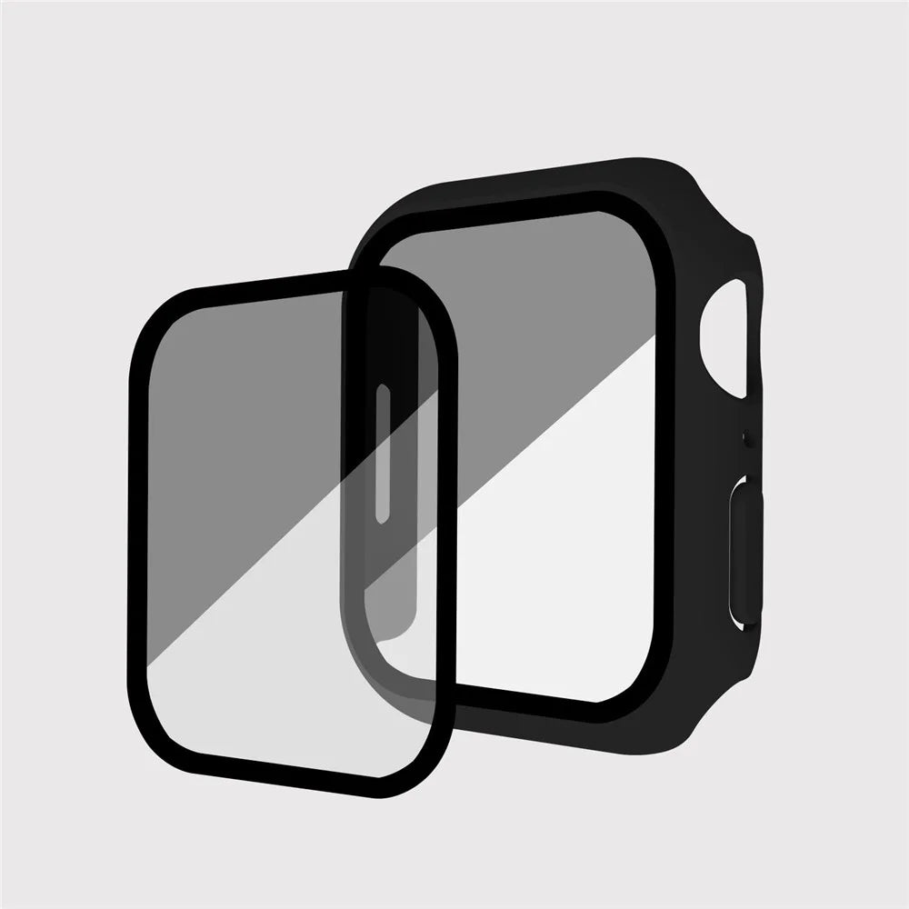For Apple Watch Series 9 / 8 / 7 45mm Matte Watch Case Anti-spy Tempered Glass Film Hard PC Watch Cover - Black - 2
