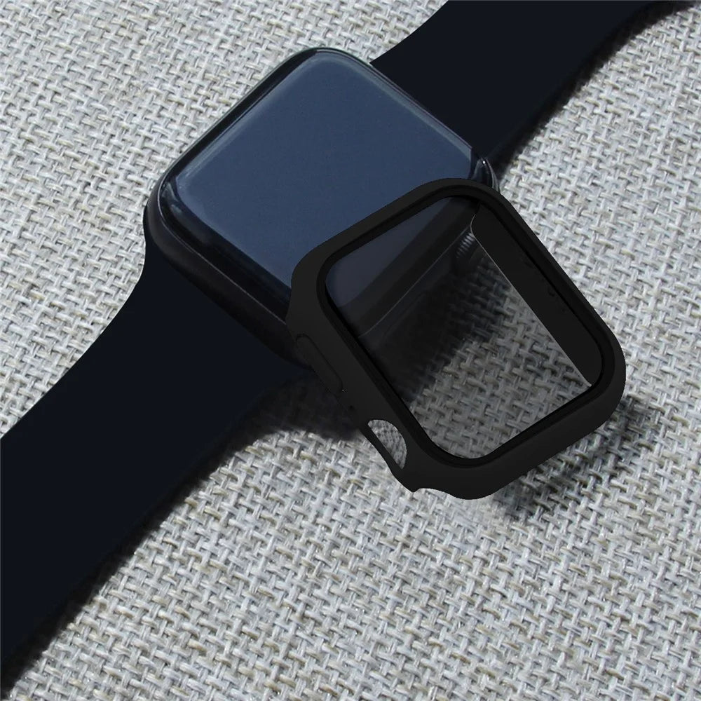 For Apple Watch Series 9 / 8 / 7 45mm Matte Watch Case Anti-spy Tempered Glass Film Hard PC Watch Cover - Black - 4