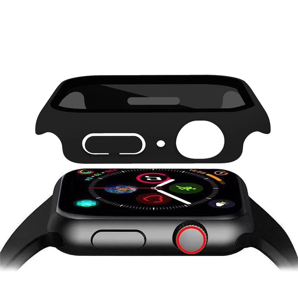 For Apple Watch Series 9 / 8 / 7 45mm Matte Watch Case Anti-spy Tempered Glass Film Hard PC Watch Cover - Black - 6