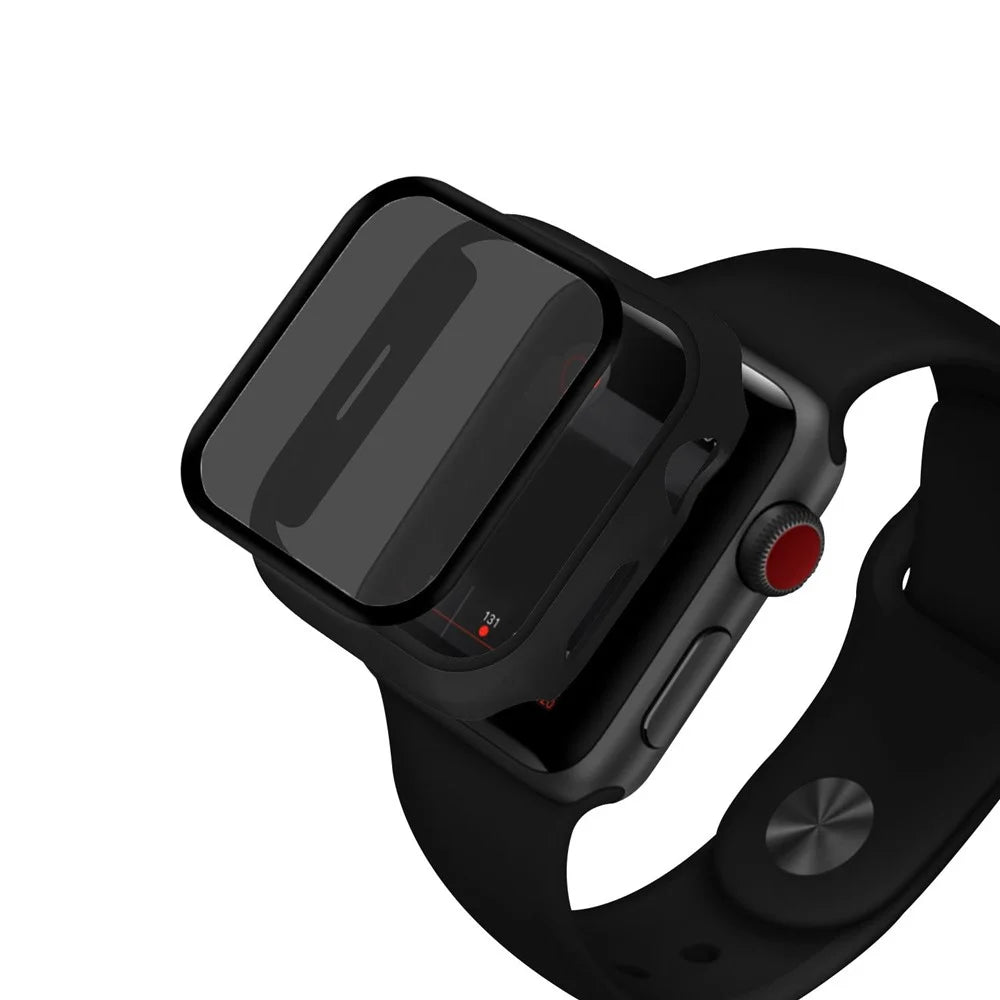 For Apple Watch Series 9 / 8 / 7 45mm Matte Watch Case Anti-spy Tempered Glass Film Hard PC Watch Cover - Black - 7