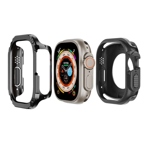 Watch Case for Apple Watch Series 9 / 8 / 7 41mm / SE3 / SE2 / SE1 /  6 / 5 / 4 40mm TPU+PC Shockproof Frame Cover - Black - 1