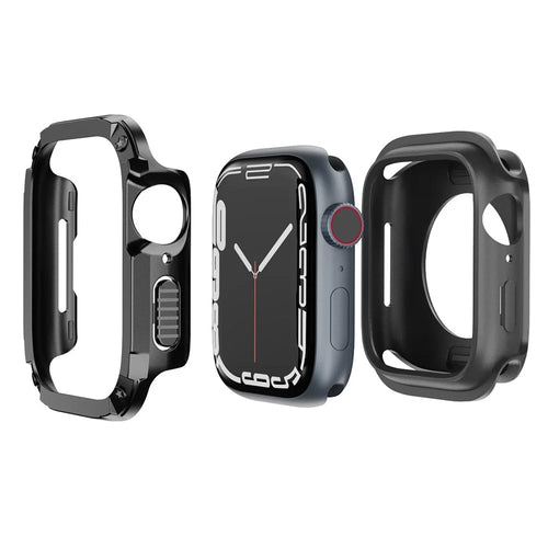 For Apple Watch Series SE3 / SE2 / SE1 /  6 / 5 / 4 44mm / 9 / 8 / 7 45mm Watch Case TPU+PC Anti-drop Cover - Black - 1