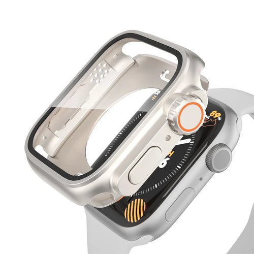 Hard PC Case for Apple Watch Series SE3 / SE2 / SE1 /  6 / 5 / 4 40mm Waterproof Cover with Tempered Glass Screen Protector - Starlight Silver - 1