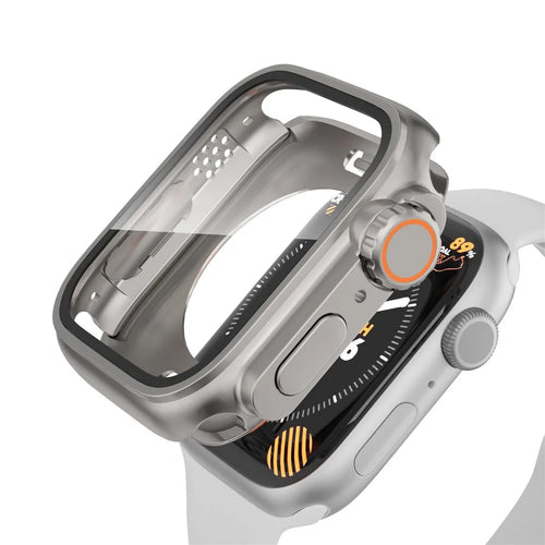 Waterproof Case for Apple Watch Series SE3 / SE2 / SE1 /  6 / 5 / 4 44mm Hard PC Full Protective Cover with Tempered Glass Screen Protector - Titanium Gold - 1