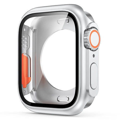 For Apple Watch Series 9 / 8 / 7 45mm Overall Protective Cover Hard PC Watch Case with Tempered Glass Screen Protector - Silver - 1