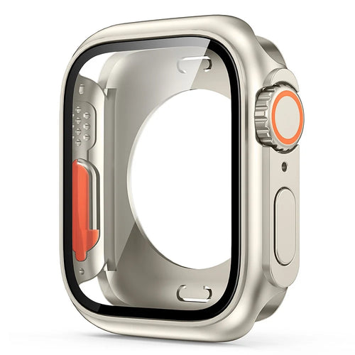 For Apple Watch Series 9 / 8 / 7 41mm Hard PC Case HD Touch Sensitive Watch Cover with Tempered Glass Screen Protector - Starlight - 1
