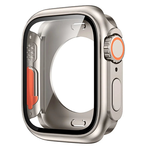 HD PC Case for Apple Watch Series SE3 / SE2 / SE1 /  6 / 5 / 4 44mm Watch Cover Transfer to Apple Ultra 2 with Lower Cover and Tempered Glass  - Titanium Gold - 1