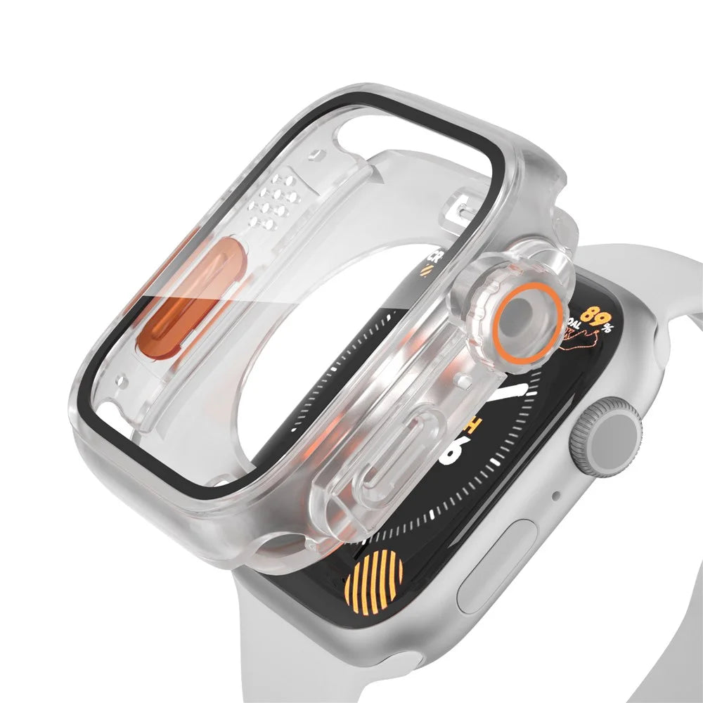 Waterproof Full Coverage Cover for Apple Watch Series 9 / 8 / 7 45mm , Hard PC Watch Case with Tempered Glass Screen Protector - Transparent - 1