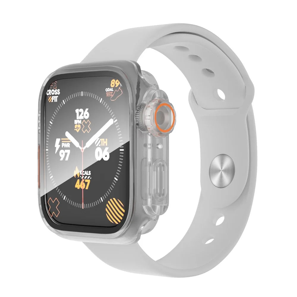 Waterproof Full Coverage Cover for Apple Watch Series 9 / 8 / 7 45mm , Hard PC Watch Case with Tempered Glass Screen Protector - Transparent - 6