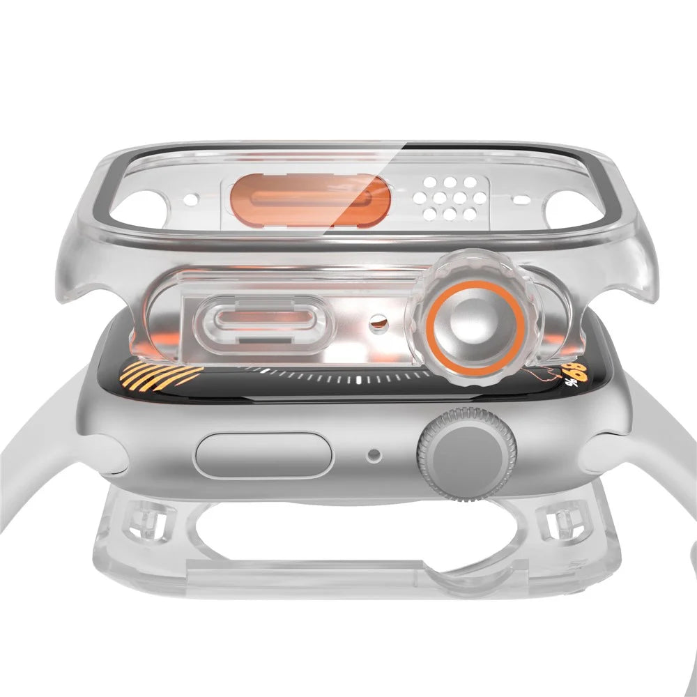 Waterproof Full Coverage Cover for Apple Watch Series 9 / 8 / 7 45mm , Hard PC Watch Case with Tempered Glass Screen Protector - Transparent - 7