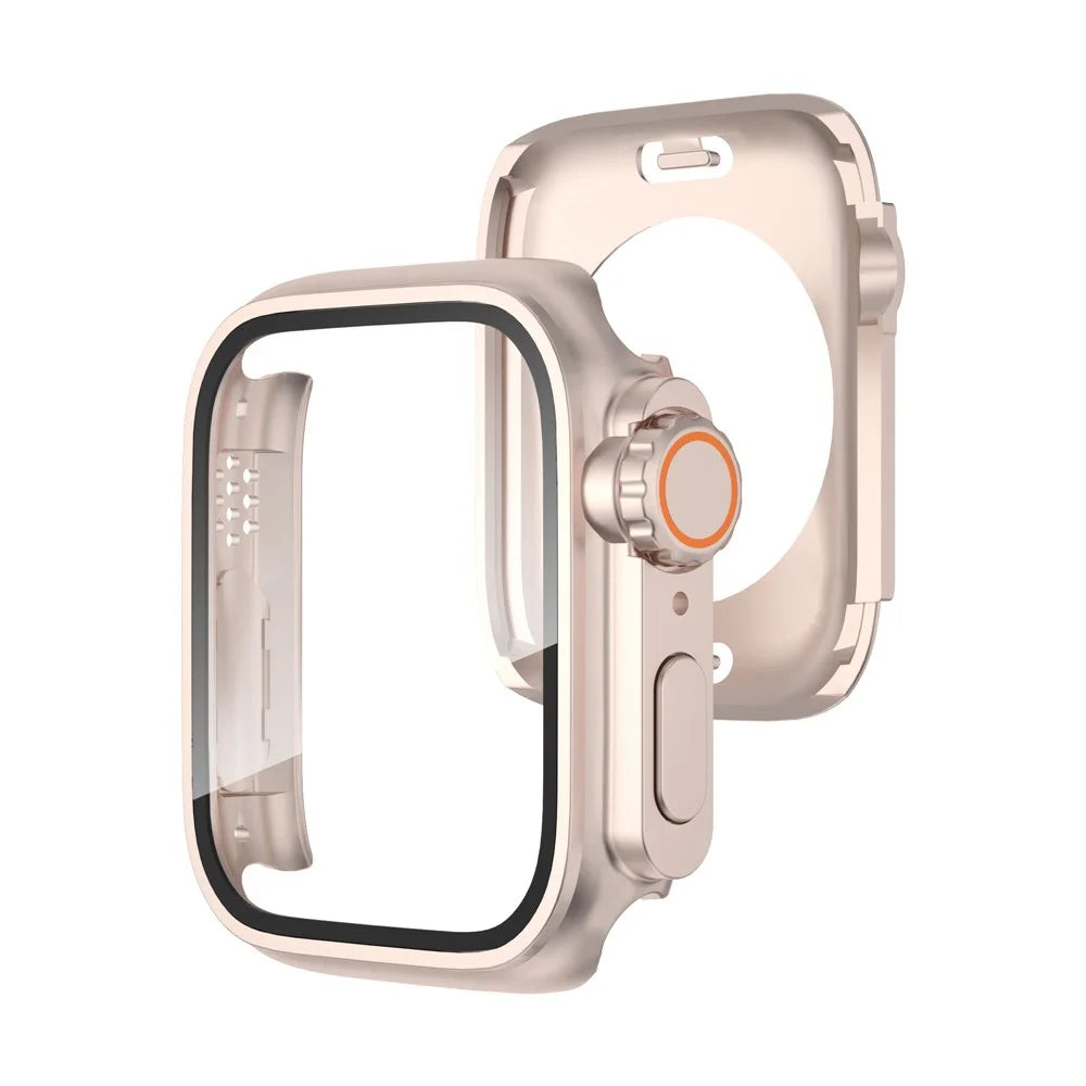 For Apple Watch Series 9 / 8 / 7 41mm Waterproof Case Ultra-Thin Shockproof Hard PC Cover with Tempered Glass Screen Protector - Rose Gold - 5