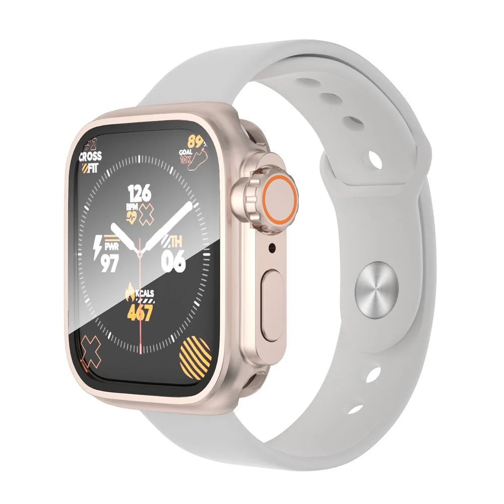 For Apple Watch Series 9 / 8 / 7 41mm Waterproof Case Ultra-Thin Shockproof Hard PC Cover with Tempered Glass Screen Protector - Rose Gold - 6