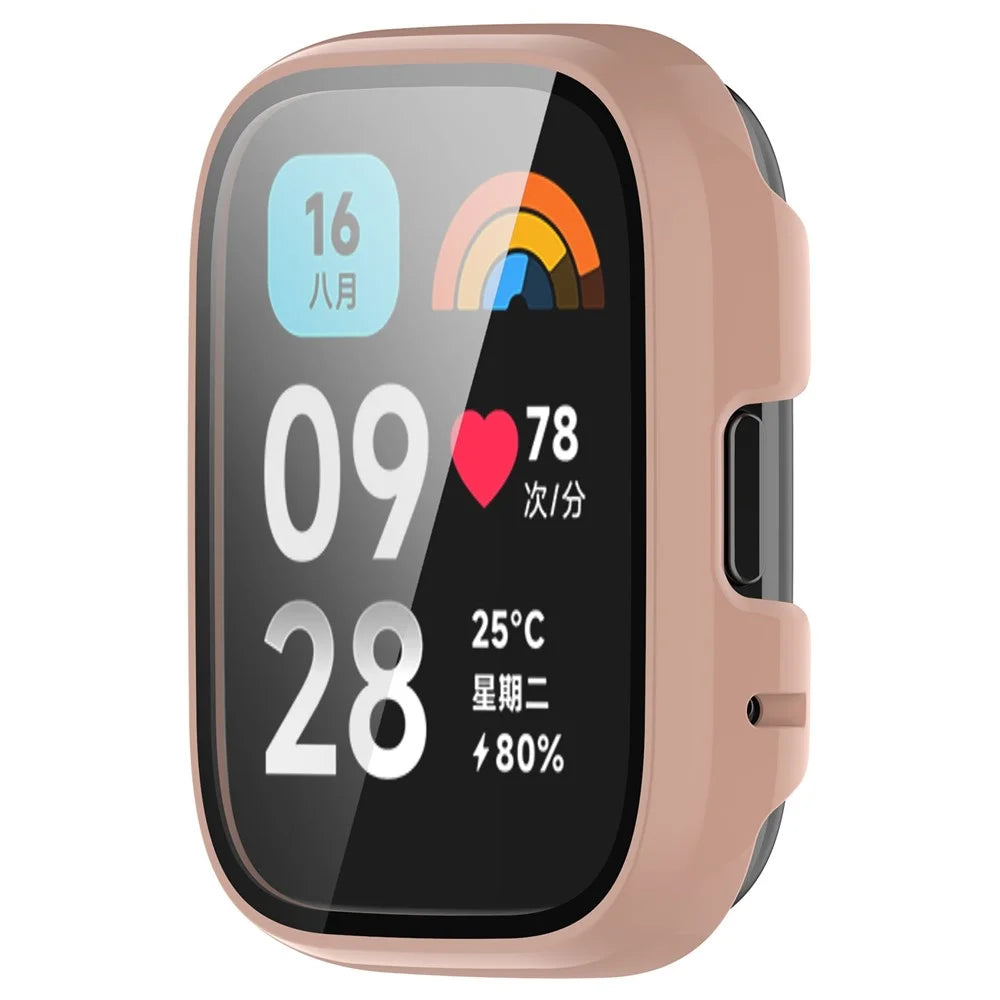 For Xiaomi Redmi Watch 3 Lite / Watch 3 Active Overall PC Case with Tempered Glass Film Ultra-Thin Watch Guard Cover - Cherry Pink - 2