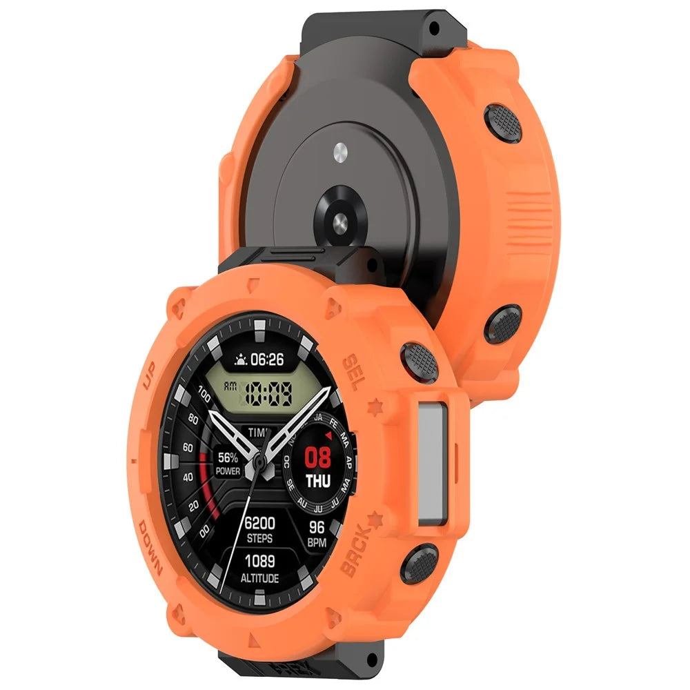 Anti-Scratch Watch Housing Case for Amazfit T-Rex Ultra A2142 TPU Cover Quick Release Hollow Case - Ornage - 3