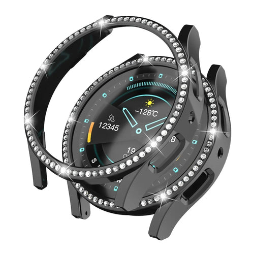 For Samsung Galaxy Watch6 44mm Hard PC Case Cover Rhinestone Decorated Watch Hollow Housing Case - Black - 1