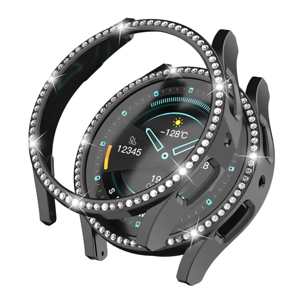 Hard PC Case Cover for Samsung Galaxy Watch6 40mm Rhinestone Decorated Hollow Watch Case Protector - Black - 1