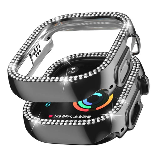 For Apple Watch Ultra 3 / Ultra 2 / Ultra 49mm Hollow PC Watch Frame Cover Dual-Row Rhinestone Decor Smartwatch Case - Black - 1