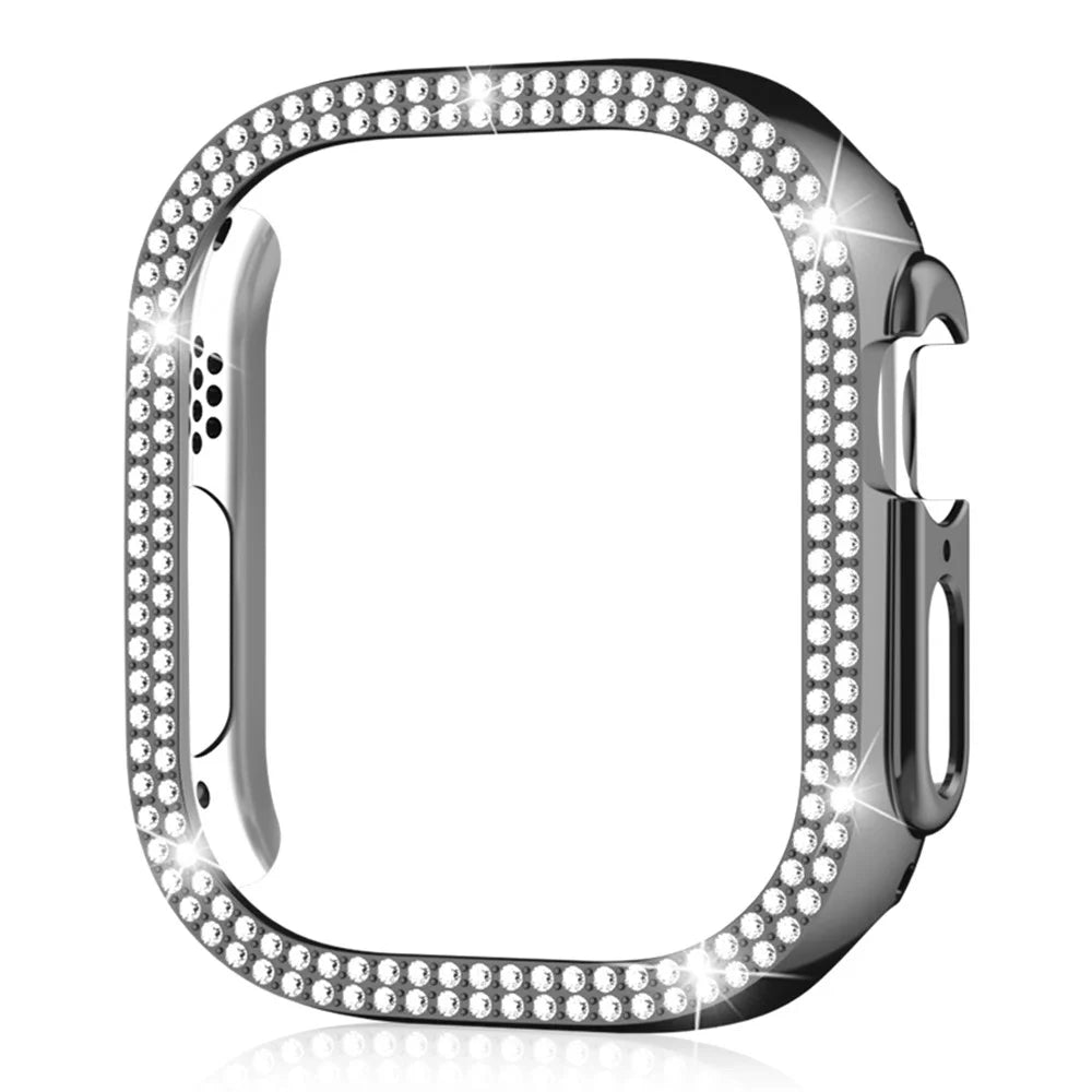 For Apple Watch Ultra 3 / Ultra 2 / Ultra 49mm Hollow PC Watch Frame Cover Dual-Row Rhinestone Decor Smartwatch Case - Black - 2