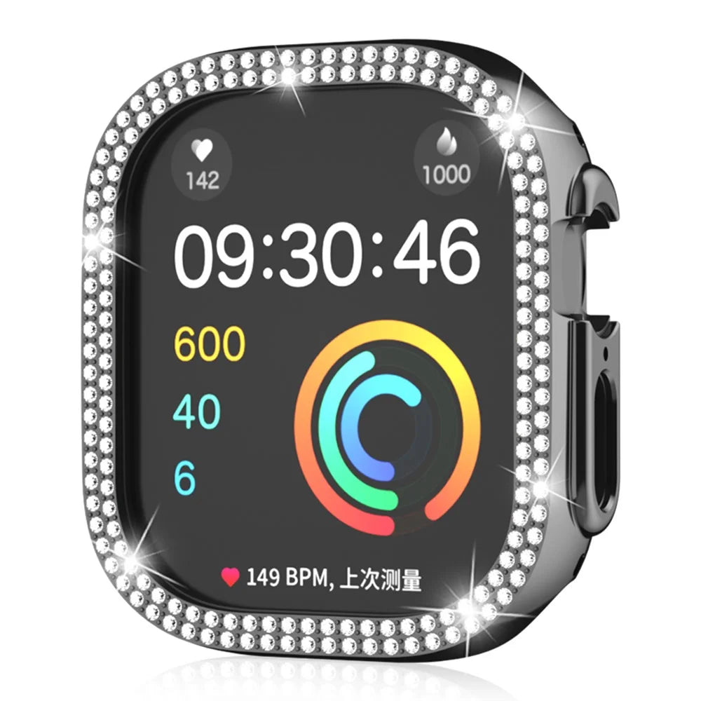 For Apple Watch Ultra 3 / Ultra 2 / Ultra 49mm Hollow PC Watch Frame Cover Dual-Row Rhinestone Decor Smartwatch Case - Black - 4