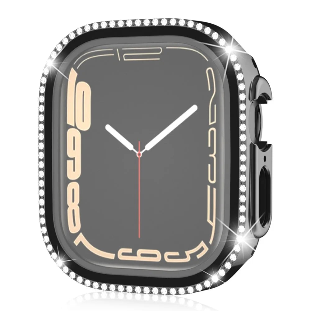 For Apple Watch Ultra 3 / Ultra 2 / Ultra 49mm PC Frame + Tempered Glass Screen Film Watch Protector with Single-Row Rhinestone - Black - 4