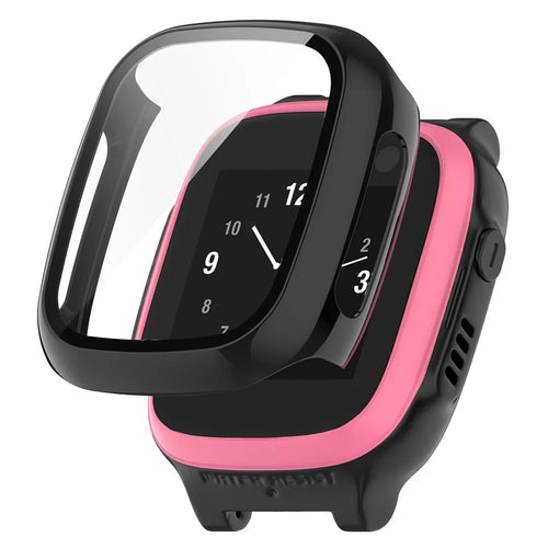 For Xplora X5 Play Hard PC Watch Case with Tempered Glass Film Overall Protective Cover - Black - 1