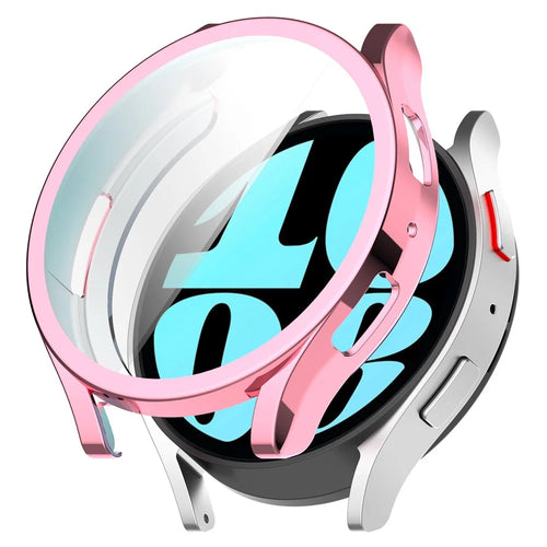 For Samsung Galaxy Watch6 44mm Full Coverage Electroplating Watch Protector TPU Watch Case - Pink - 1