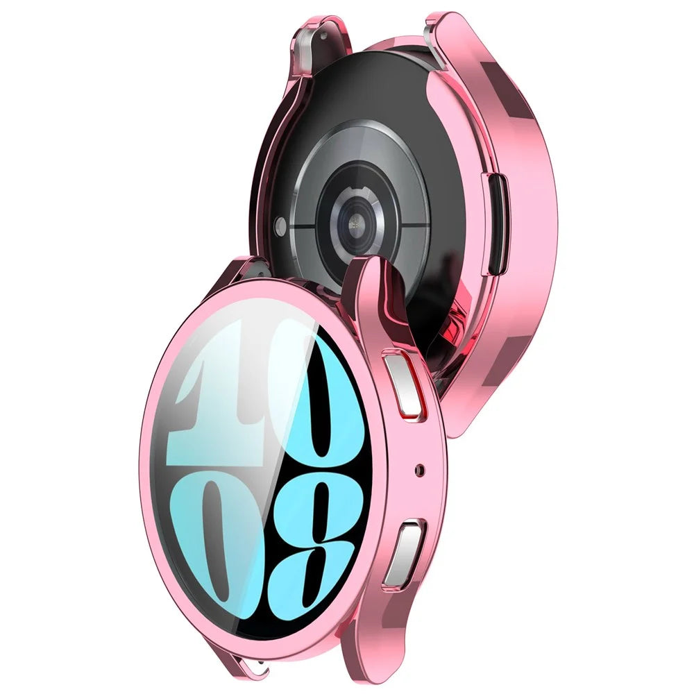 For Samsung Galaxy Watch6 44mm Full Coverage Electroplating Watch Protector TPU Watch Case - Pink - 3