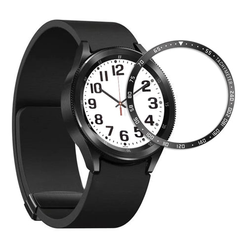 For Samsung Galaxy Watch6 Classic 47mm Watch Stainless Steel Bezel Insert Protective Ring Anti-scratch Adhesive Cover (Type E) - Black / White Characters - 1