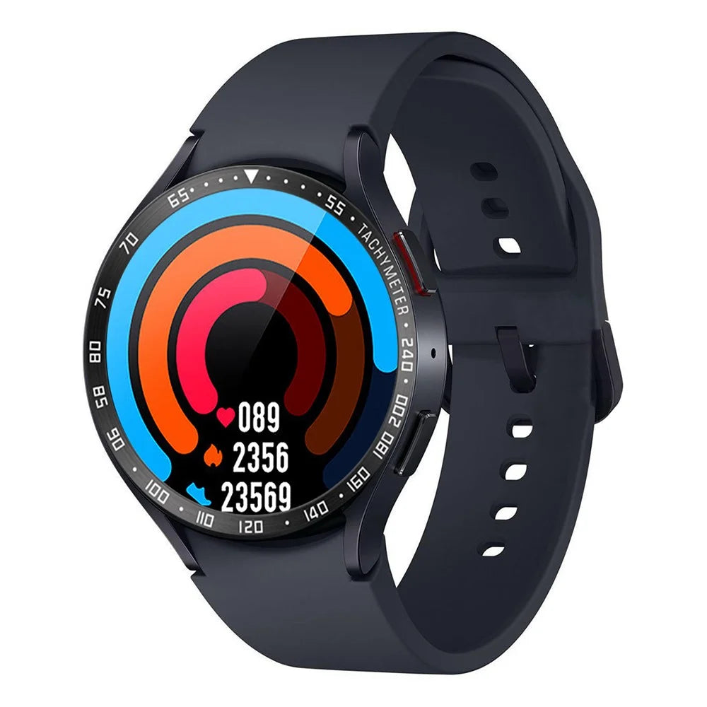 For Samsung Galaxy Watch6 Classic 47mm Watch Stainless Steel Bezel Insert Protective Ring Anti-scratch Adhesive Cover (Type E) - Black / White Characters - 3