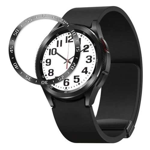 For Samsung Galaxy Watch6 Classic 47mm Bezel Ring Stainless Steel Watch Bezel Adhesive Cover (Type A) - Black / White Characters - 1