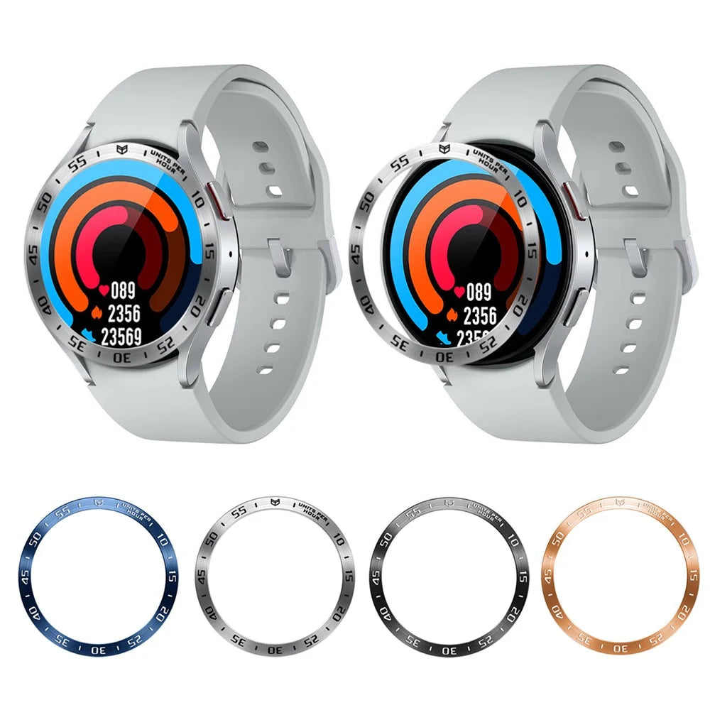 For Samsung Galaxy Watch6 Classic 47mm Bezel Ring Stainless Steel Watch Bezel Adhesive Cover (Type A) - Black / White Characters - 6