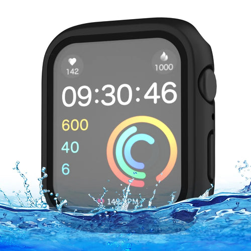 IP68 Waterproof Watch Case for Apple Watch Series 9 / 8 / 7 41mm , Tempered Glass Screen Protector PC Watch Cover - Black - 1