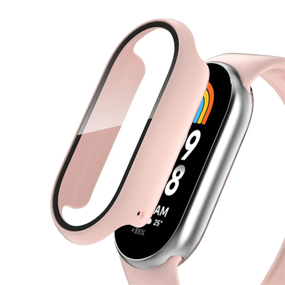 For Xiaomi Smart Band 8 Watch Cover Hard PC Overall Protective Case with Tempered Glass Screen Protector - Pink - 1
