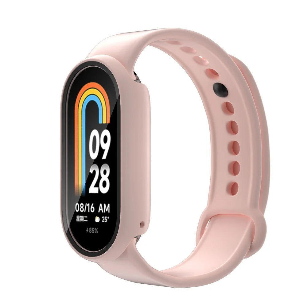 For Xiaomi Smart Band 8 Watch Cover Hard PC Overall Protective Case with Tempered Glass Screen Protector - Pink - 5