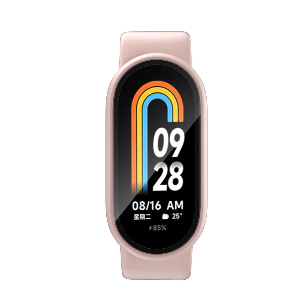 For Xiaomi Smart Band 8 Watch Cover Hard PC Overall Protective Case with Tempered Glass Screen Protector - Pink - 6
