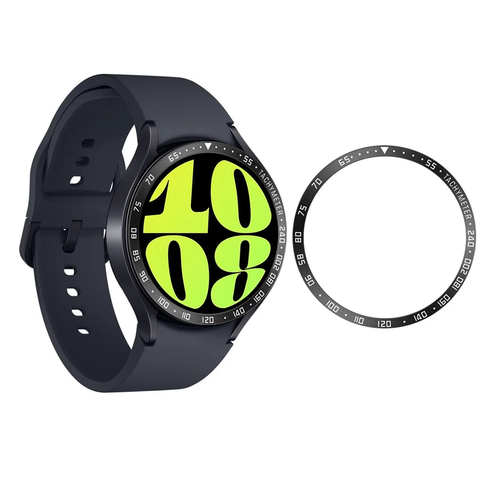 Bezel Ring for Samsung Galaxy Watch6 44mm , Stainless Steel Anti-Scratch Adhesive Cover Protector (Type E) - Black / White Characters - 3