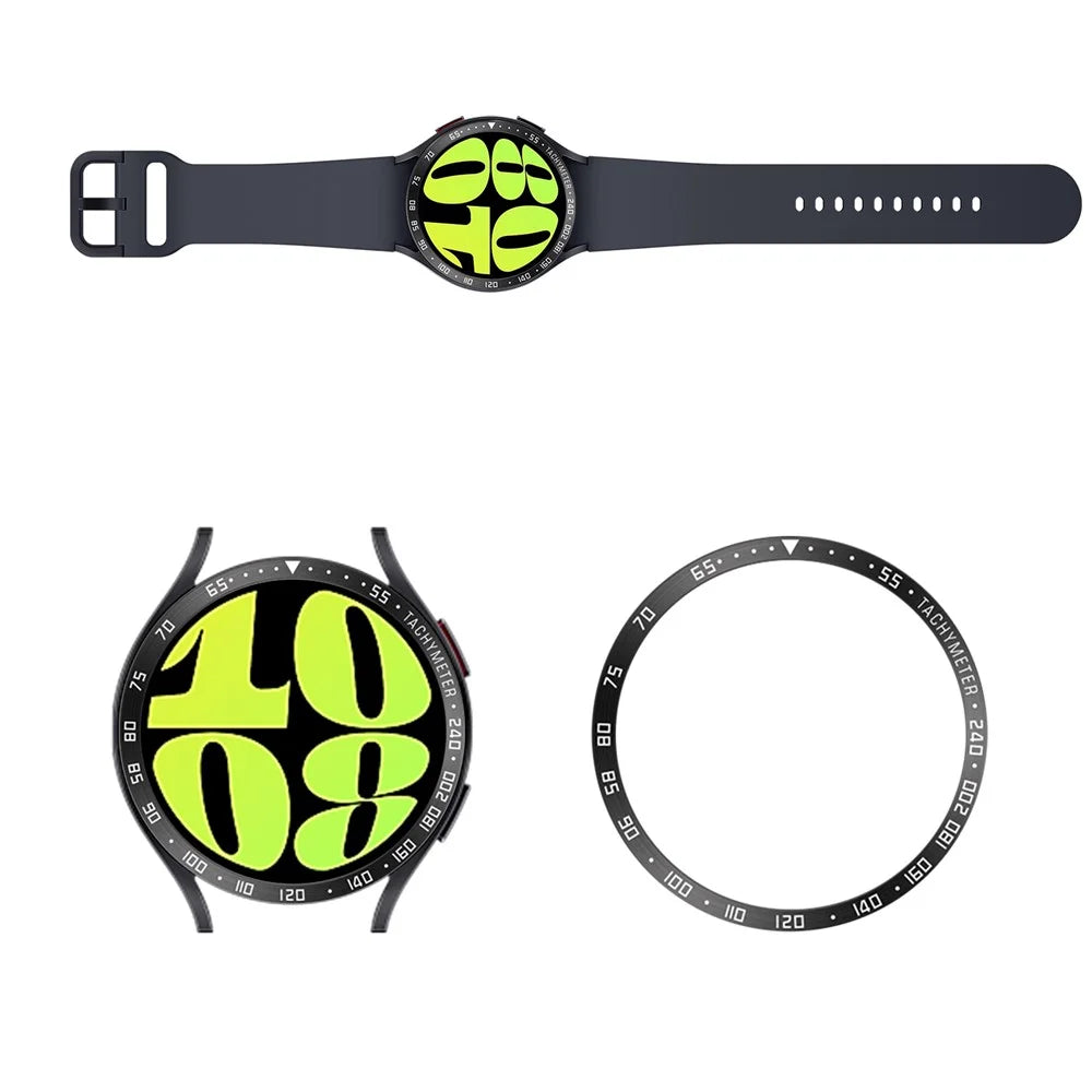 Bezel Ring for Samsung Galaxy Watch6 44mm , Stainless Steel Anti-Scratch Adhesive Cover Protector (Type E) - Black / White Characters - 4