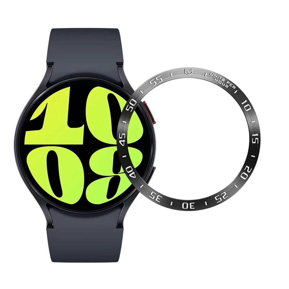 Bezel Cover for Samsung Galaxy Watch6 44mm , Stainless Steel Adhesive Bezel Ring (Type A) - Black / White Characters - 1
