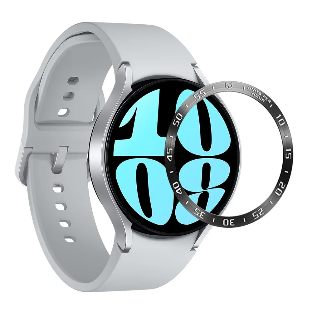 Bezel Cover for Samsung Galaxy Watch6 44mm , Stainless Steel Adhesive Bezel Ring (Type A) - Black / White Characters - 4