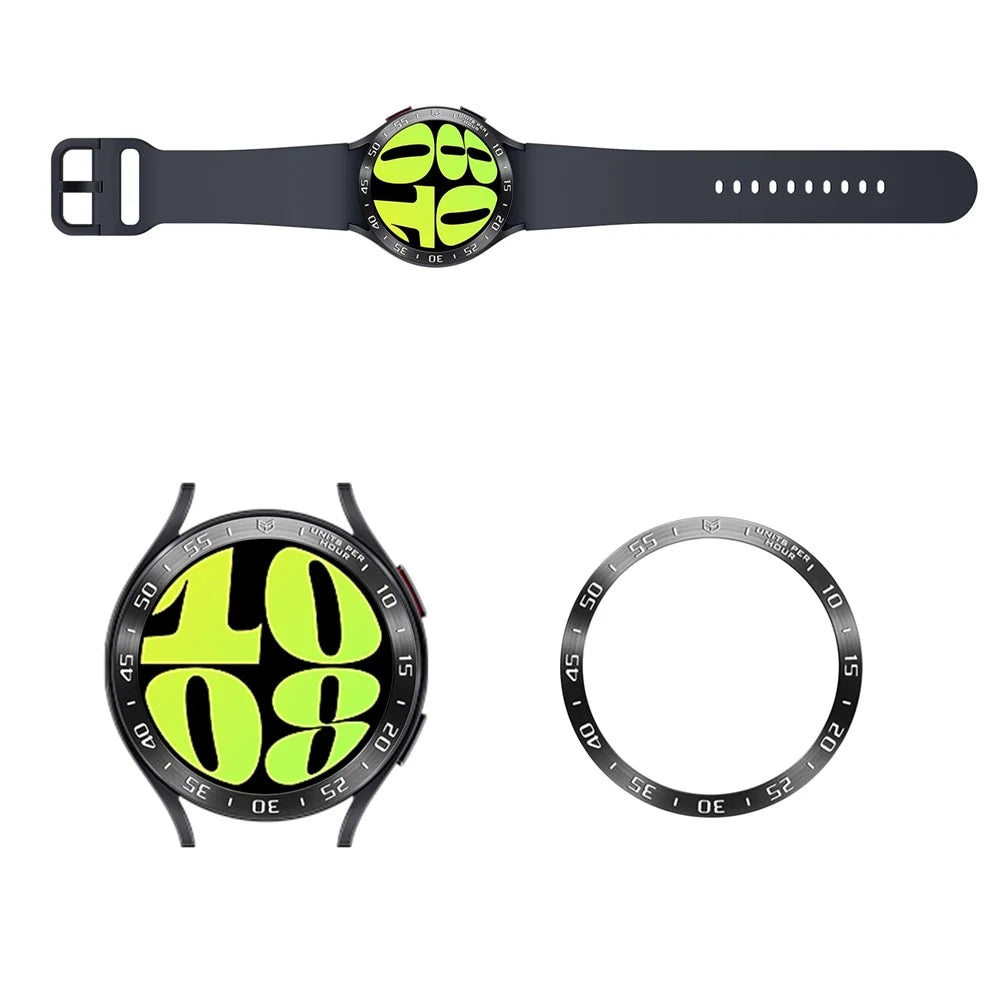 Bezel Cover for Samsung Galaxy Watch6 44mm , Stainless Steel Adhesive Bezel Ring (Type A) - Black / White Characters - 5