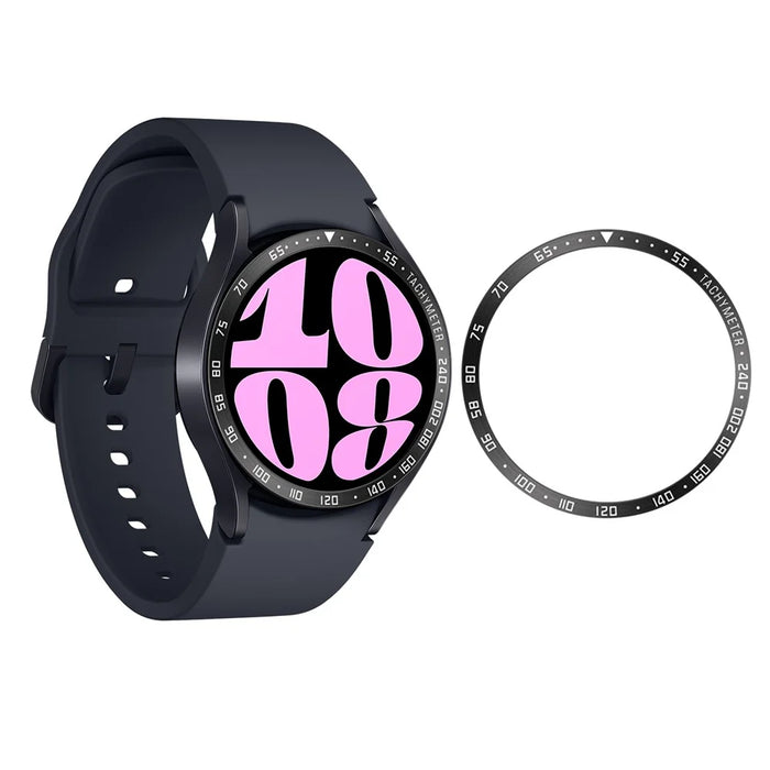 Type E Bezel Styling for Samsung Galaxy Watch6 40mm , Stainless Steel Adhesive Frame Protector Ring - Black / White Characters - 3