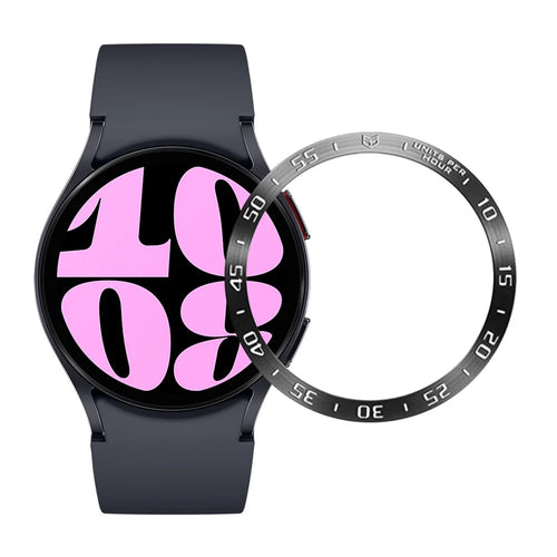 Type A Bezel Ring for Samsung Galaxy Watch6 40mm , Stainless Steel Bezel Case Protector Ring Dial Cover - Black / White Characters - 1