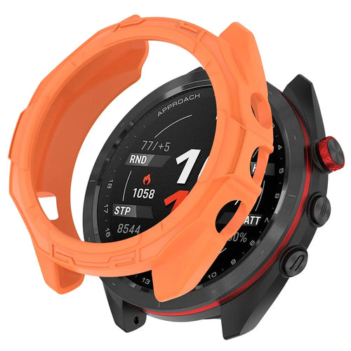 For Garmin Approach S70 42mm Rugged TPU Watch Case Shockproof Hollow Frame Cover - Orange - 1