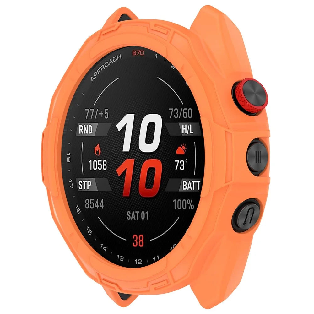 For Garmin Approach S70 42mm Rugged TPU Watch Case Shockproof Hollow Frame Cover - Orange - 4